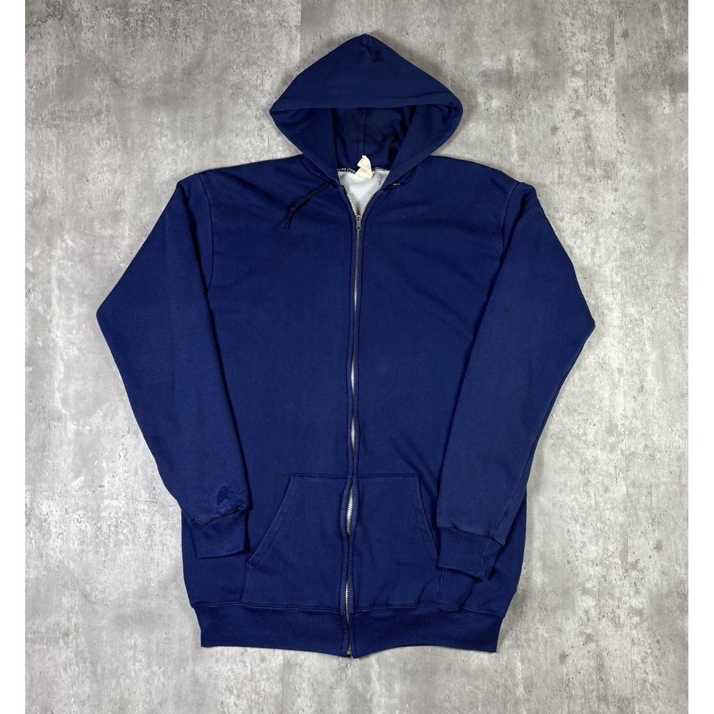 Vintage Thermal Hoodie Full Zip Insulated Workwear Mens XL Tall 90s Blue